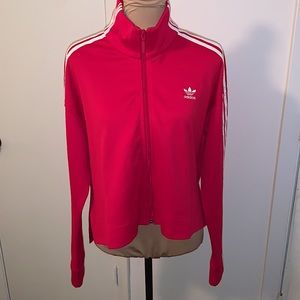 EUC - ADIDAS HOT PINK! high/ low 3 stripes jacket size M